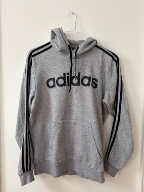adidas Gray Hoodie with Black Logo and Stripes